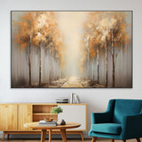 95004-MGV-CV-36X24-Autumn Forest Path Wall Art – Hand Painted Canvas Print with Golden Trees, Modern Nature Landscape Decor for Living Room, Bedroom