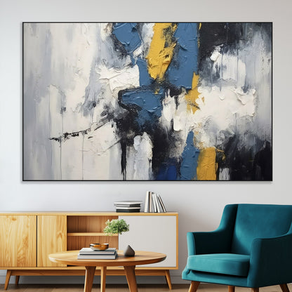63850-MGV-CV-36X24-Abstract Blue and Yellow Wall Art – Modern Textured Canvas Painting, Bold Contemporary Artwork for Living Room, Bedroom or Office