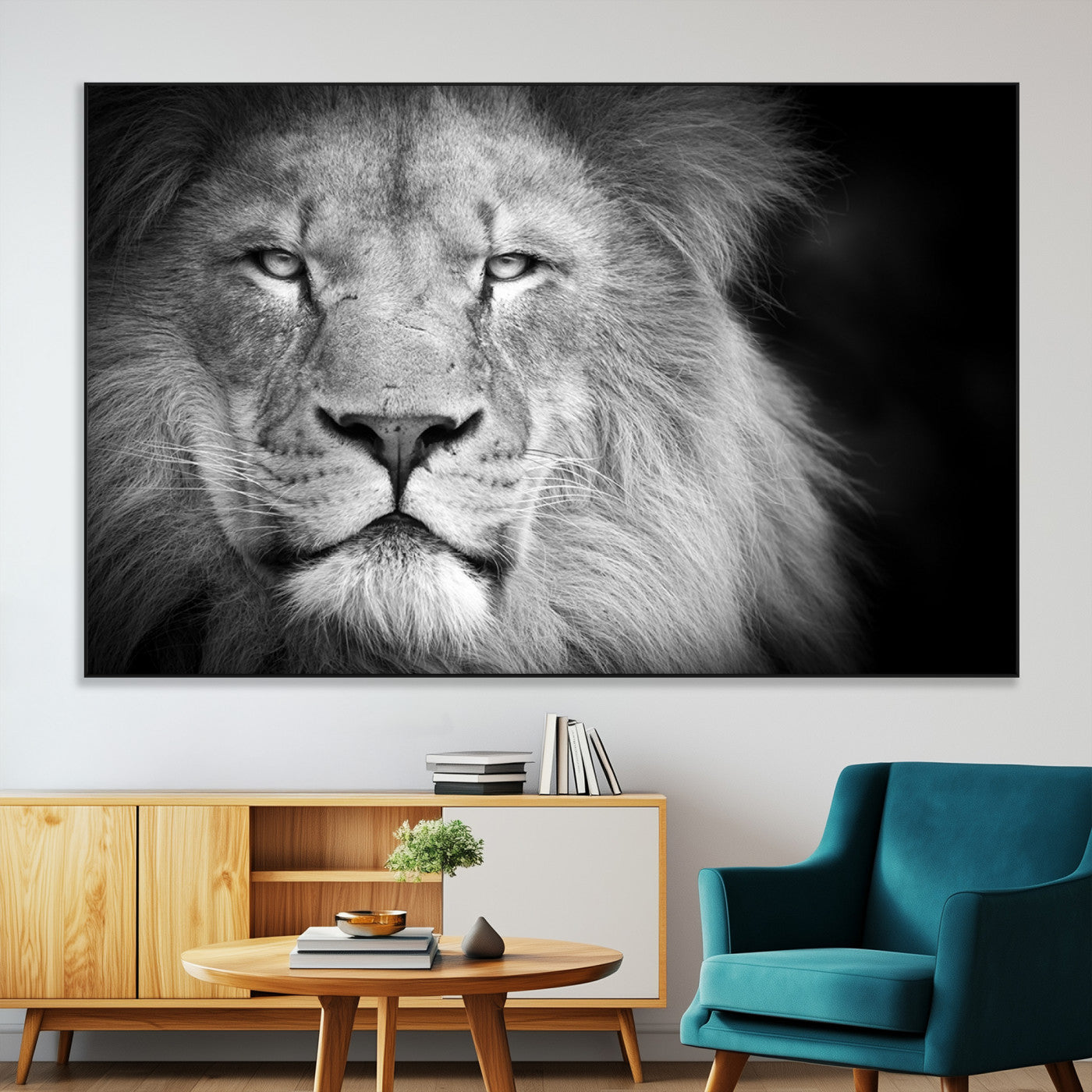 94453-MGV-CV-36X24-Lion Portrait Wall Art – Black and White King of the Jungle Canvas Print, Safari Wildlife Decor for Office, Bedroom, or Living