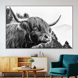 61570-SEG-FC-51X34_Oversize-Highland Cow Wall Art – Black and White Scottish Bull Canvas Print, Rustic Farmhouse Animal Decor for Living Room, Bedroom, or