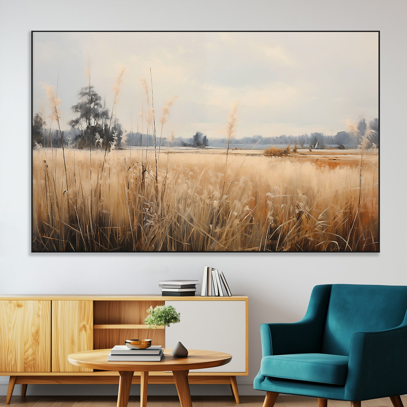 38193-MGV-CV-36X24-Golden Meadow Wall Art – Serene Grassland Landscape Canvas Print, Rustic Nature Decor for Bedroom, Living Room or Farmhouse