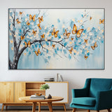 59455-MGV-CV-36X24-Butterfly Tree Branch Wall Art – Blue and Yellow Abstract Canvas Print, Modern Nature Artwork for Living Room, Bedroom or Office