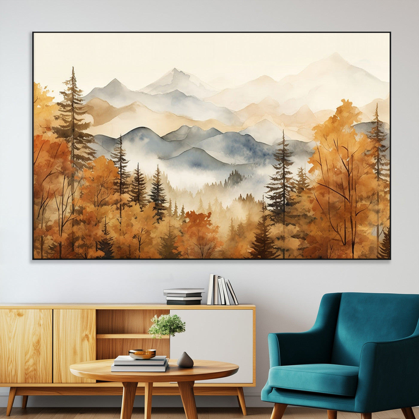 72950-MGV-CV-36X24-Autumn Mountain Forest Wall Art – Golden Fall Landscape Canvas Print, Nature-Inspired Home Decor for Living Room, Bedroom or