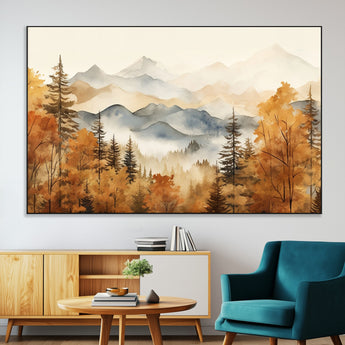 72950-MGV-CV-36X24-Autumn Mountain Forest Wall Art – Golden Fall Landscape Canvas Print, Nature-Inspired Home Decor for Living Room, Bedroom or