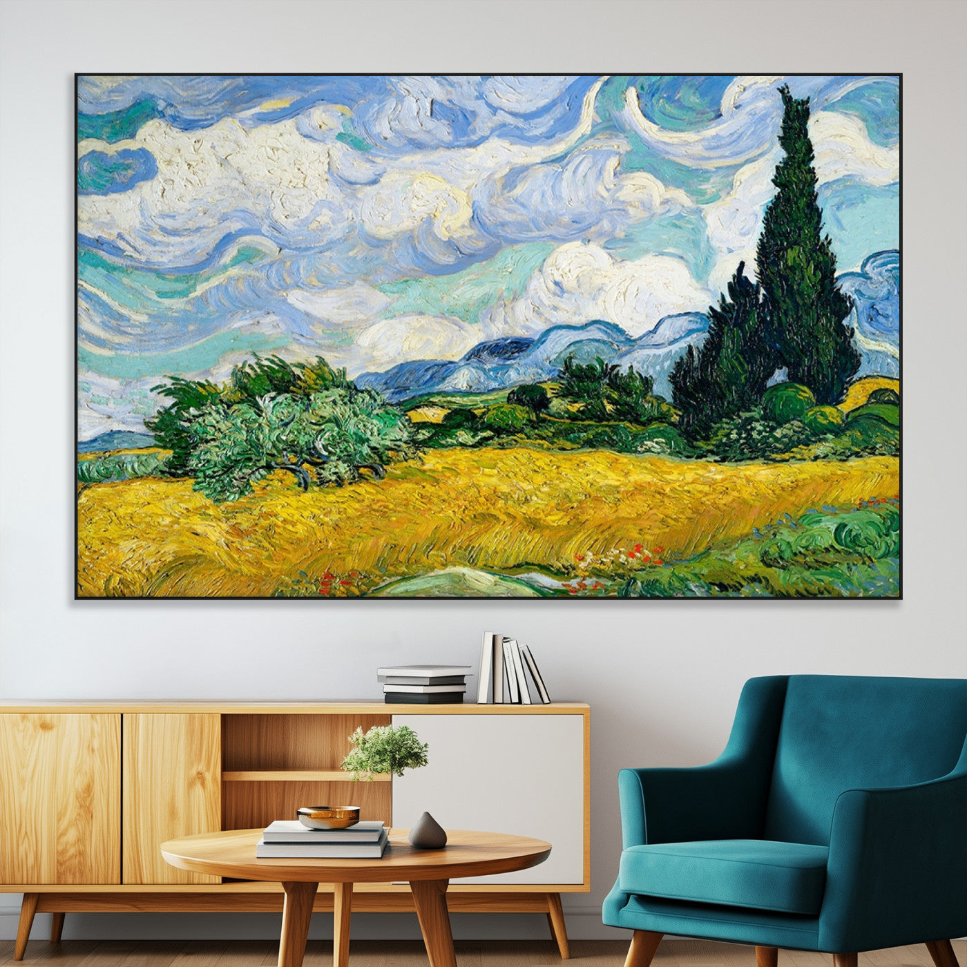 97252-MGV-CV-36X24-Wheat Field with Cypress – Van Gogh Wall Art, Impressionist Landscape Canvas Print, Rustic Home Decor for Living Room or Office