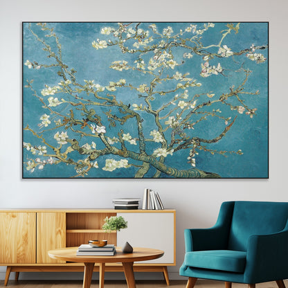 65607-MGV-CV-36X24-Almond Blossom Wall Art – Van Gogh Blue Floral Canvas Print, Elegant Impressionist Painting Decor for Living Room, Bedroom or