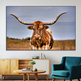 18594-MGV-CV-36X24-Texas Longhorn Bull Wall Art – Rustic Western Cattle Canvas Print, Country Farmhouse Decor for Living Room, Office or Cabin
