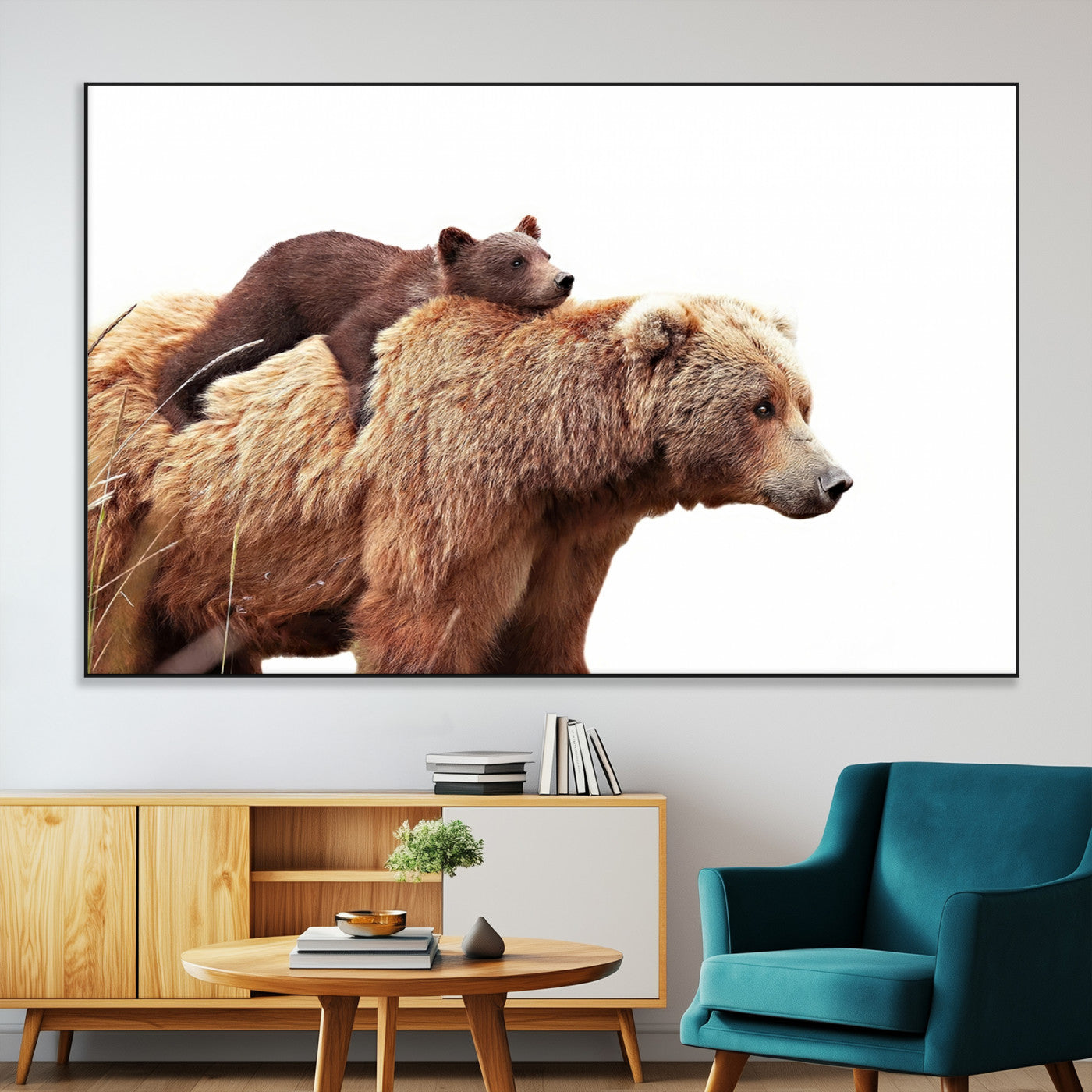 76943-MGV-CV-36X24-Mom Bear Wall Art Canvas Print, Framed Bear Photography Art Picture Print, Rustic Bear and Cub Perfect Rustic Farmhouse Decor