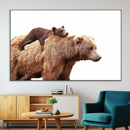 76943-MGV-CV-36X24-Mom Bear Wall Art Canvas Print, Framed Bear Photography Art Picture Print, Rustic Bear and Cub Perfect Rustic Farmhouse Decor