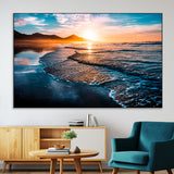 26494-MGV-CV-36X24-Ocean Sunset Wall Art – Scenic Beach Canvas Print with Waves and Mountains, Coastal Seascape Photography for Living Room, Bedroom