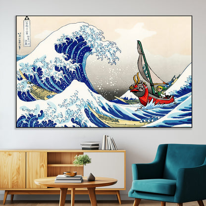 19450-MGV-CV-36X24-Great Wave Adventure Wall Art – Japanese Style Ocean Canvas Print, Fantasy Sailing Decor for Living Room, Bedroom or Office