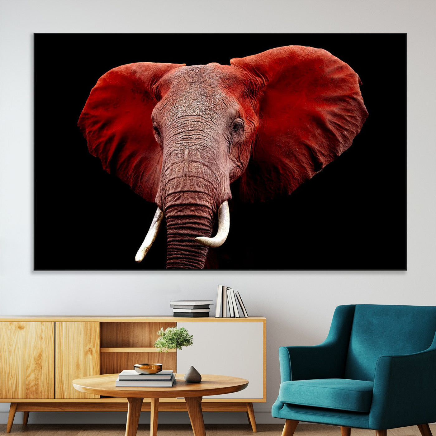 14788-MGV-CV-36X24-Red Elephant Wall Art – Bold Wildlife Canvas Print, African Safari Animal Decor for Living Room, Bedroom or Office