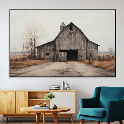 11602-MGV-CV-36X24-Old Barn Wall Art Canvas Print, Framed Rustic Barn Art Picture Print, Old Farmhouse Perfect Rustic Farmhouse Decor Artwork