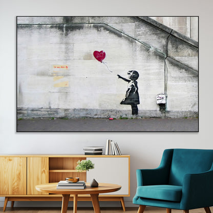 50559-MGV-CV-36X24-Banksy Girl with Balloon Wall Art – Famous Street Graffiti Canvas Print, Modern Urban Artwork for Living Room, Bedroom or Office
