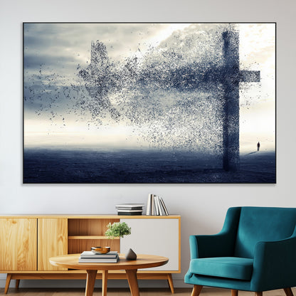 55718-MGV-CV-36X24-Surreal Cross Wall Art – Spiritual Faith Canvas Print, Abstract Christian Artwork with Modern Religious Symbol for Living Room,