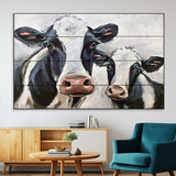 28934-MGV-CV-36X24-Farmhouse Cow Wall Art – Rustic Black and White Dairy Cattle Canvas Print, Country Barn Animal Painting for Kitchen, Living Room