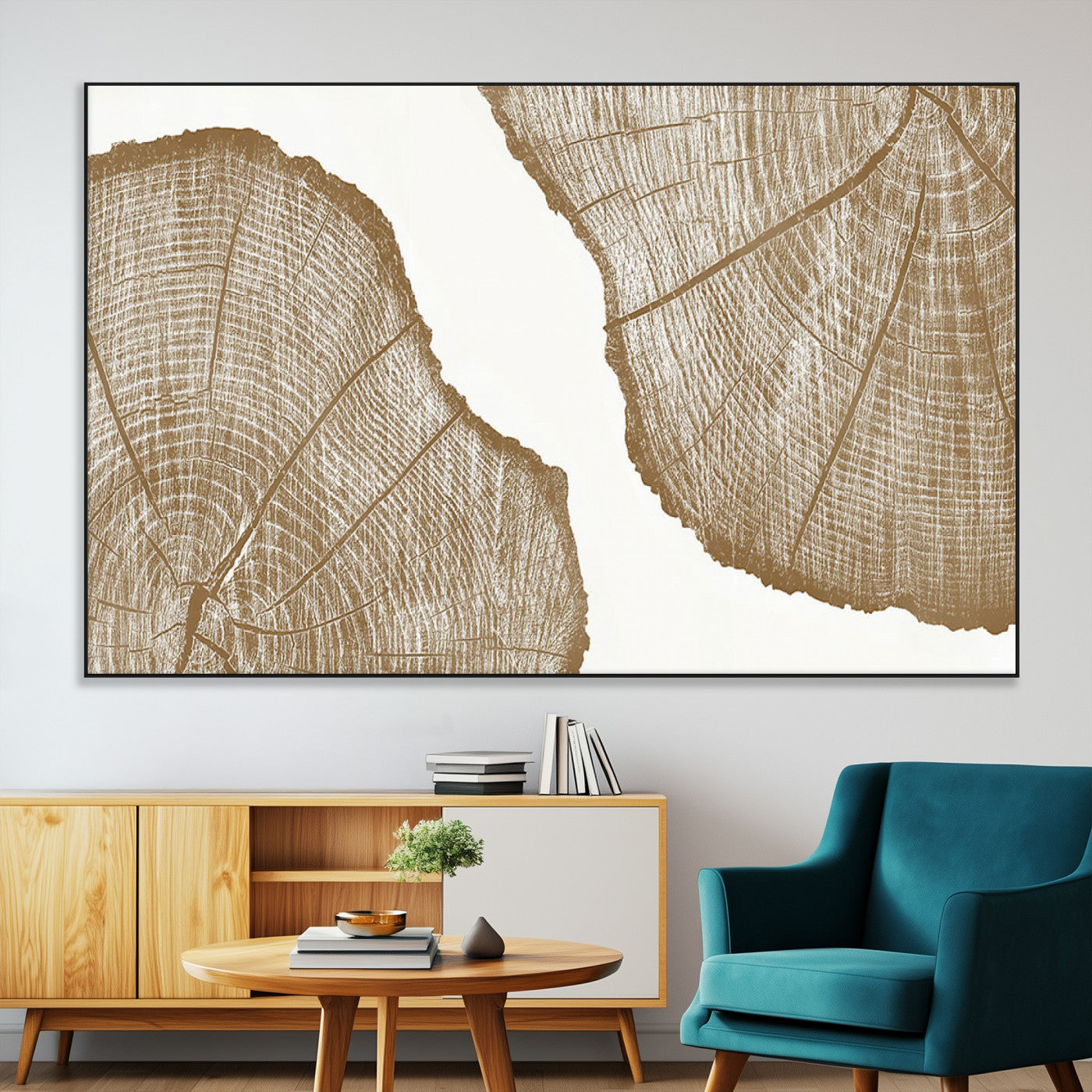 99692-MGV-CV-36X24-Tree Ring Linocut Wall Art Canvas Print, Framed Wood Cut Art Picture Print, Tree Rings Perfect Minimalist Rustic Decor Artwork