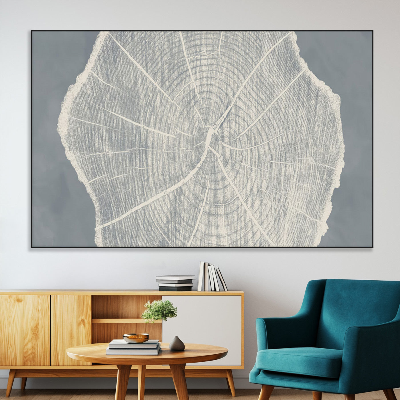 25547-SEG-FC-51X34_Oversize-Tree Ring Wall Art Canvas Print, Framed Linocut Tree Ring Art Picture Print, Wood Texture Perfect Minimalist Farmhouse Decor