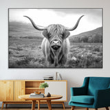 52903-SEG-FC-51X34_Oversize-Highland Cow Wall Art – Black and White Canvas Print Rustic Cattle Portrait, Farmhouse Country Decor for Living Room, Office,