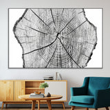 98709-SEG-FC-51X34_Oversize-Tree Ring Wall Art – Black and White Canvas Print Rustic Wood Cross Section, Minimal Nature Inspired Decor for Living Room,