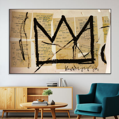 37215-MGV-CV-36X24-Abstract Crown Wall Art – Urban Graffiti Style Canvas Print Modern Street Art Design, Bold Contemporary Decor for Living Room,