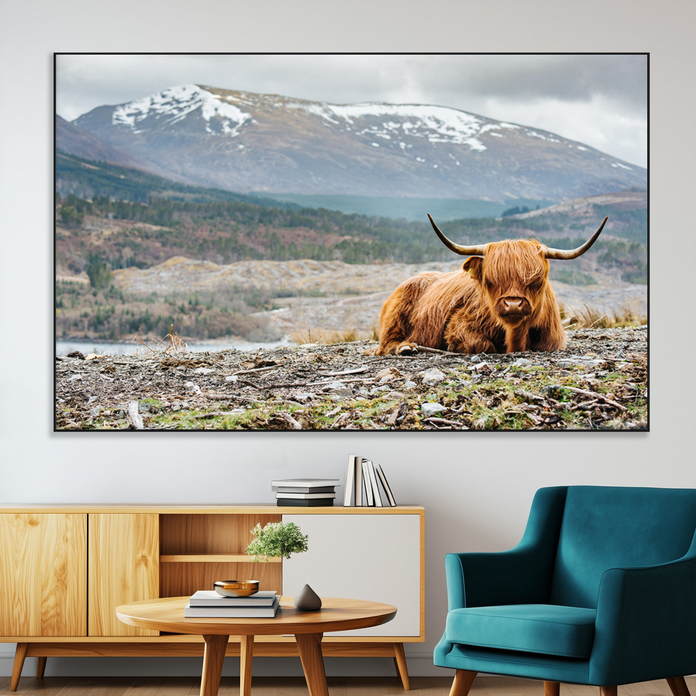 80252-SEG-FC-51X34_Oversize-Scottish Cow Wall Art Canvas Print, Framed Highland Cow Art Picture Print, Highland Cattle Perfect Rustic Farmhouse Decor Artwork