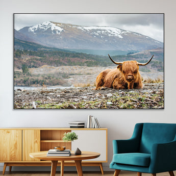 80252-SEG-FC-51X34_Oversize-Scottish Cow Wall Art Canvas Print, Framed Highland Cow Art Picture Print, Highland Cattle Perfect Rustic Farmhouse Decor Artwork
