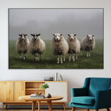 87339-SEG-FC-51X34_Oversize-Sheep Wall Art – Rustic Farmhouse Canvas Print Flock Standing Misty Field Countryside Photography, Country Animal Decor for Living
