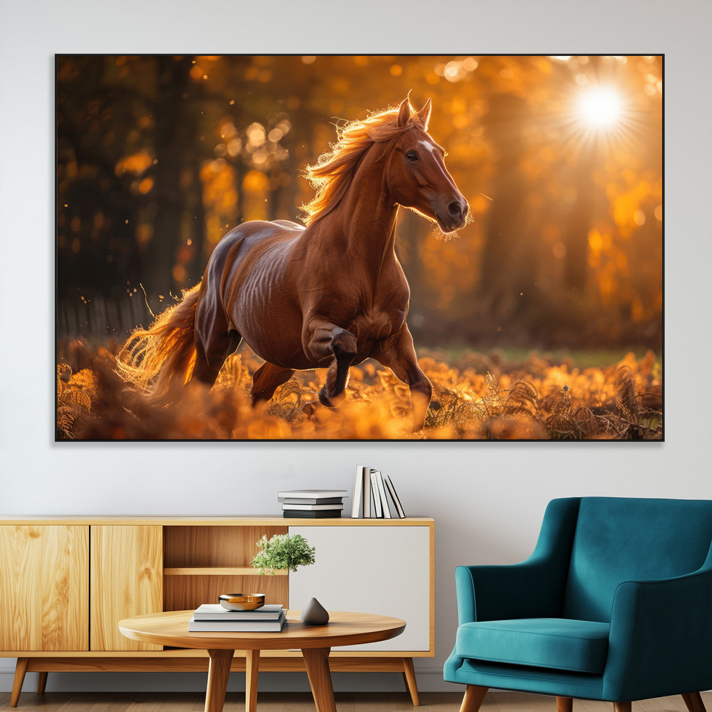 92144-SEG-FC-51X34_Oversize-Sunset Horse Wall Art Canvas Print, Framed Horse Barn Art Picture Print, Majestic Horse Perfect Rustic Farmhouse Decor Artwork