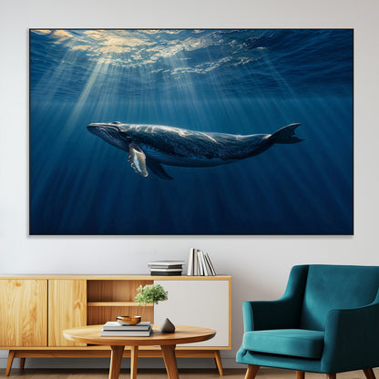 18052-SEG-FC-51X34_Oversize-Whale Wall Art – Majestic Ocean Canvas Print Marine Life Underwater Sunlight Scene, Nautical Coastal Decor for Living Room,