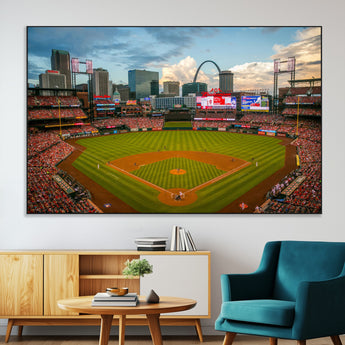91908-SEG-FC-51X34_Oversize-Baseball Stadium Wall Art – Canvas Print Game Day Field City Skyline Iconic Arch Scene Sports Photography, Decor for Game Room,