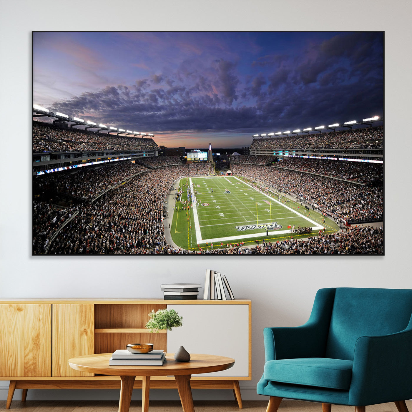 52712-MGV-CV-36X24-Gillette Stadium Field Wall Art Canvas Print, Framed Massachusetts Stadium Art Picture Print, Gillette Stadium Perfect Sport Room