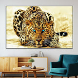 45281-SEG-FC-51X34_Oversize-Blue Eye Leopard Wall Art Canvas Print, Framed Leopard Painting Art Picture Print, Big Cat Perfect Safari Wildlife Decor Artwork