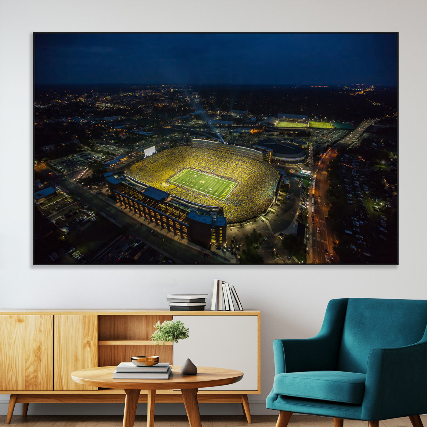 52519-SEG-FC-51X34_Oversize-Michigan Football Stadium Wall Art Canvas Print, Framed Michigan Stadium Art Picture Print, Michigan Wolverines Field Perfect