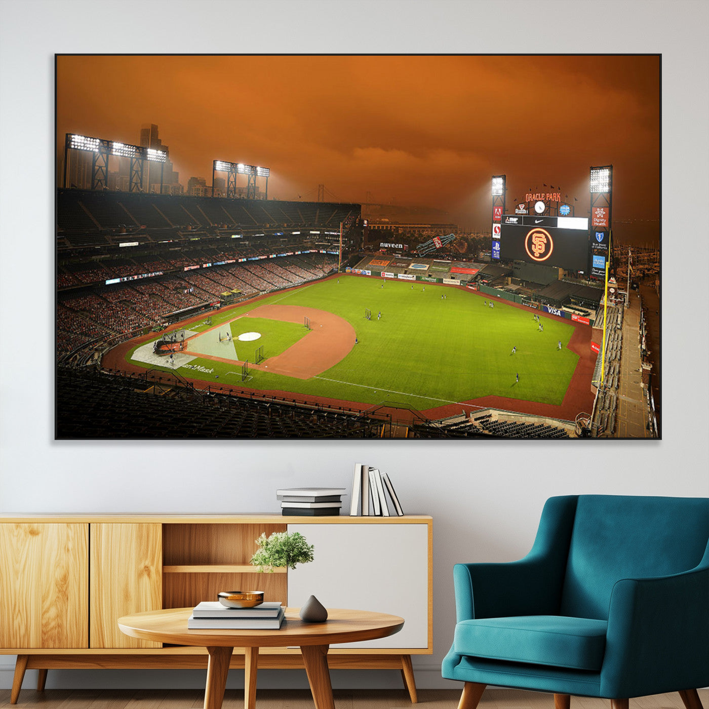 31315-SEG-FC-51X34_Oversize-Oracle Park Stadium Wall Art Canvas Print, Framed California Stadium Art Picture Print, Oracle Park Field Perfect Sport Room Decor