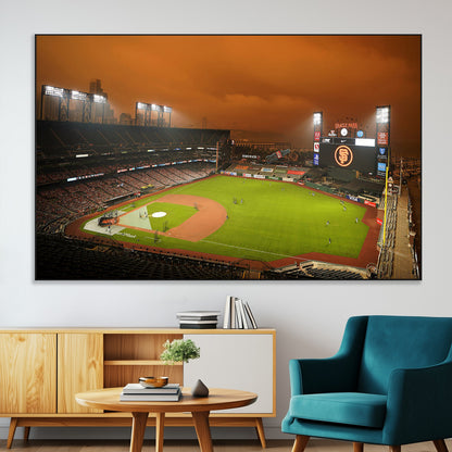 31315-MGV-CV-36X24-Oracle Park Stadium Wall Art Canvas Print, Framed California Stadium Art Picture Print, Oracle Park Field Perfect Sport Room Decor