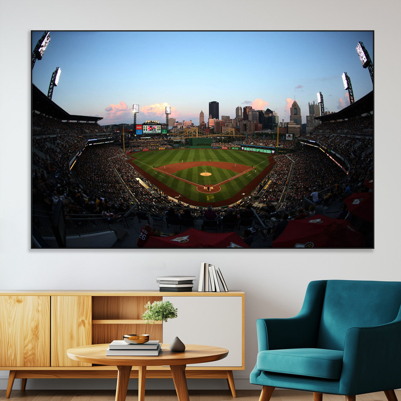 67670-MGV-CV-36X24-PNC Park Stadium Wall Art Canvas Print, Framed Pittsburgh Pirates Stadium Art Picture Print, PNC Park Field Perfect Sport Room