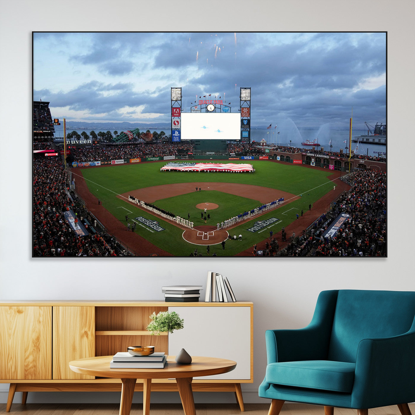 44631-MGV-CV-36X24-Oracle Park Stadium Wall Art Canvas Print, Framed San Francisco Giants Art Picture Print, Giants Stadium Field Perfect Sports Room