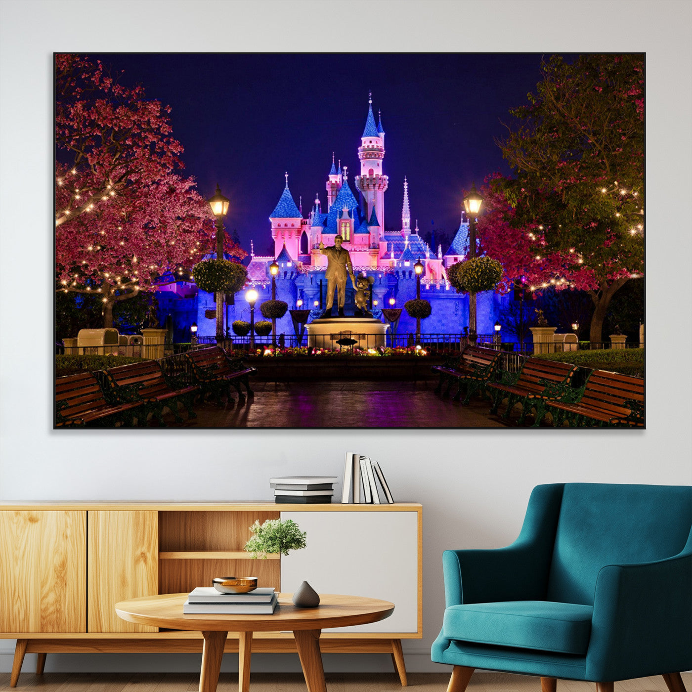 79435-MGV-CV-36X24-Disney Castle Wall Art Canvas Print, Framed Magic Kingdom Art Picture Print, Disney World Perfect Child Room Decor Artwork