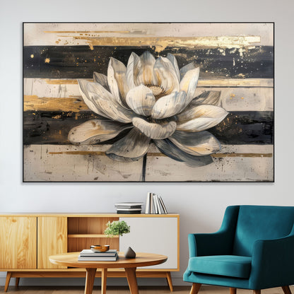 18807-SEG-FC-51X34_Oversize-Lotus Flower Wall Art Canvas Print, Framed Abstract Lotus Art Picture Print, White Lotus Flower Perfect Abstract Floral Decor