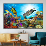 44772-MGV-CV-36X24-Underwater Sea Turtle Wall Art – Vibrant Coral Reef and Tropical Fish Canvas Print, Ocean Marine Life Decor for Living Room,