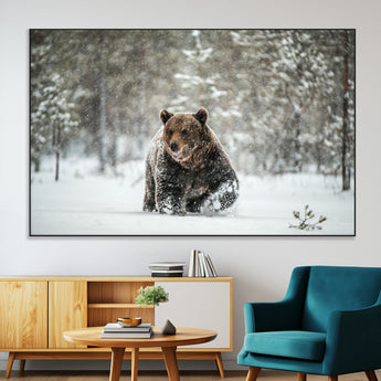 43350-MGV-CV-36X24-Wild Bear in Snow Wall Art – Majestic Wildlife Photography Print, Winter Forest Nature Decor for Cabin, Lodge, Rustic Home,
