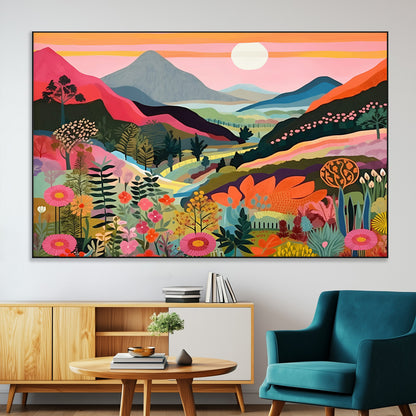 61376-MGV-CV-36X24-Floral Valley Wall Art – Panoramic Mountain Landscape Canvas Print, Vibrant Nature Decor for Living Room, Office, or Bedroom