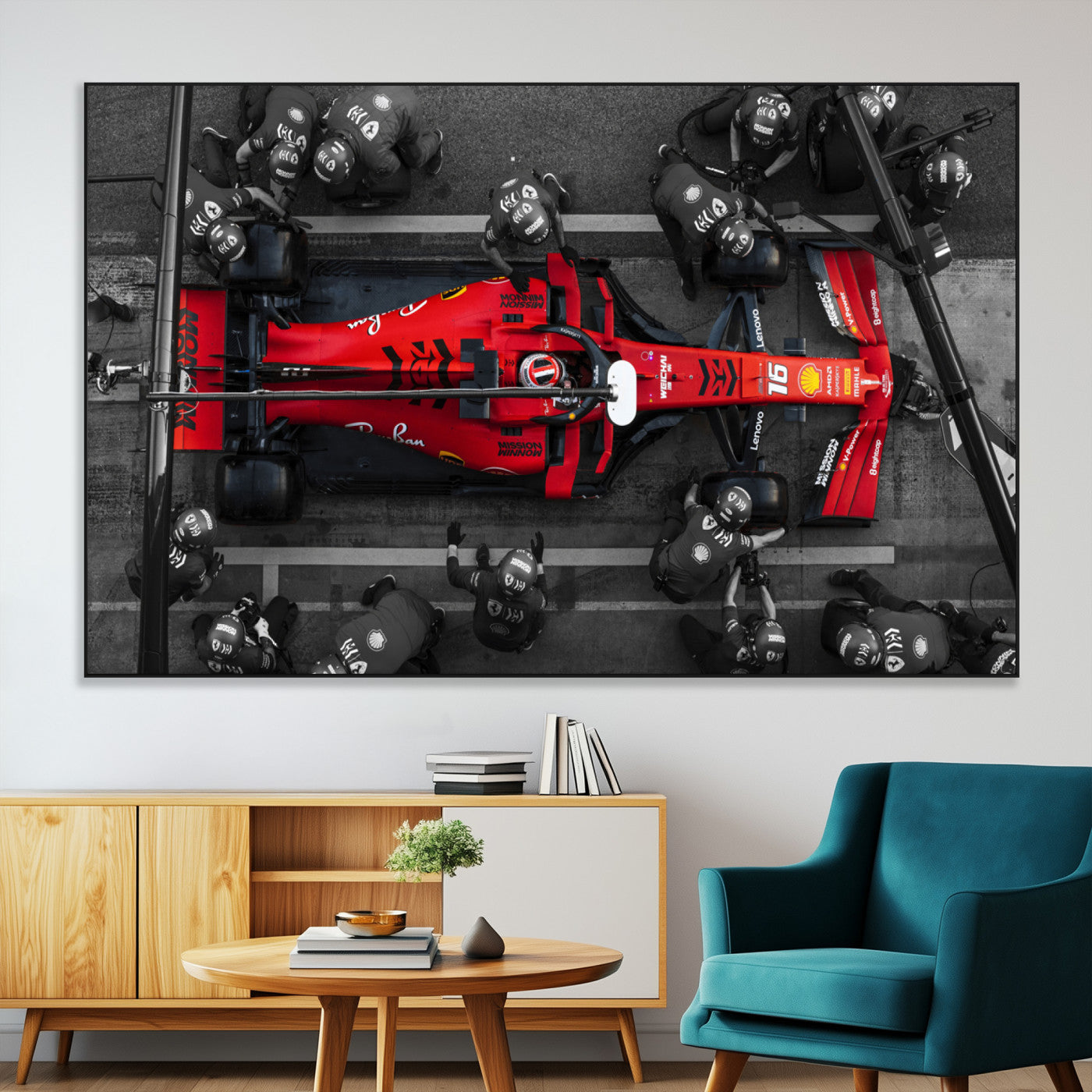 99356-MGV-CV-36X24-Ferrari Pit Stop Wall Art – Formula 1 Racing Car Canvas Print, Red Speed Machine Motorsport Decor for Office, Garage, Man Cave or