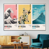 Katsushika-MGV-CV-36X24-Katsushika Hokusai Wall Art Set – The Great Wave, Hydrangea and Swallow, Fine Wind Canvas Prints, Japanese Ukiyo e Style Home and