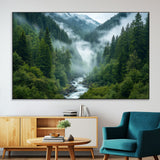 69453-MGV-CV-36X24-Mountain Forest Wall Art – Misty River and Evergreen Landscape Canvas Print, Nature Photography Poster for Living Room, Bedroom,