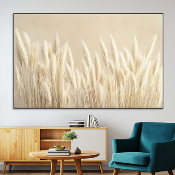 81444-SEG-FC-51X34_Oversize-Pampas Grass Wall Art Canvas Print, Framed Beige Pampas Grass Art Picture Print, Minimalist Beige Perfect Minimalist Nature Decor
