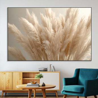 50300-SEG-FC-51X34_Oversize-Pampas Grass Wall Art Canvas Print, Framed Minimalist Pampas Grass Art Picture Print, Beige Pampas Grass Perfect Minimalist Boho