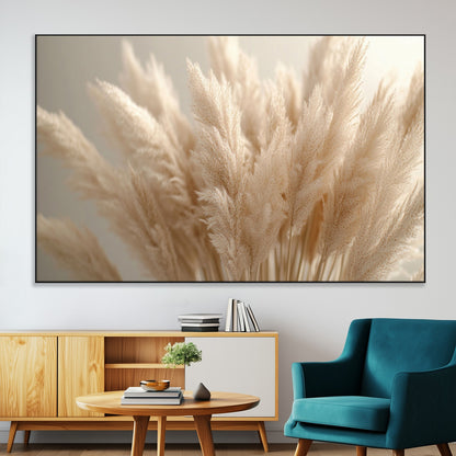50300-SEG-FC-51X34_Oversize-Pampas Grass Wall Art Canvas Print, Framed Minimalist Pampas Grass Art Picture Print, Beige Pampas Grass Perfect Minimalist Boho
