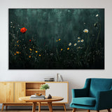 26218-SEG-FC-51X34_Oversize-Wildflower Wall Art – Dark Botanical Floral Canvas Print, Modern Nature Painting Poster with Daisy Poppy Yellow Flowers for Living